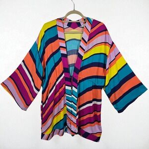 Trina Turk XS Kimono Colorful Striped Print Drawstring Waist Cover Up Woman XS‎